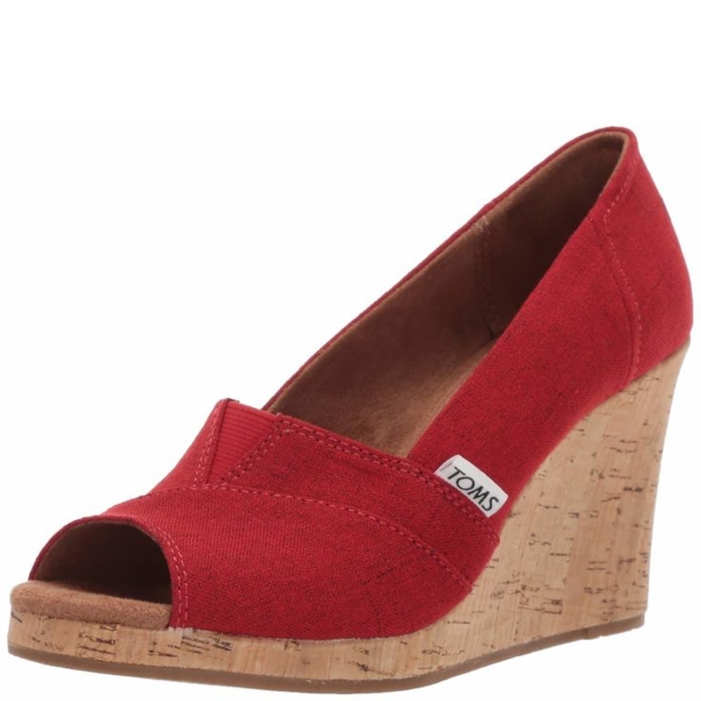 TOMS Red Canvas Wedge Shoes